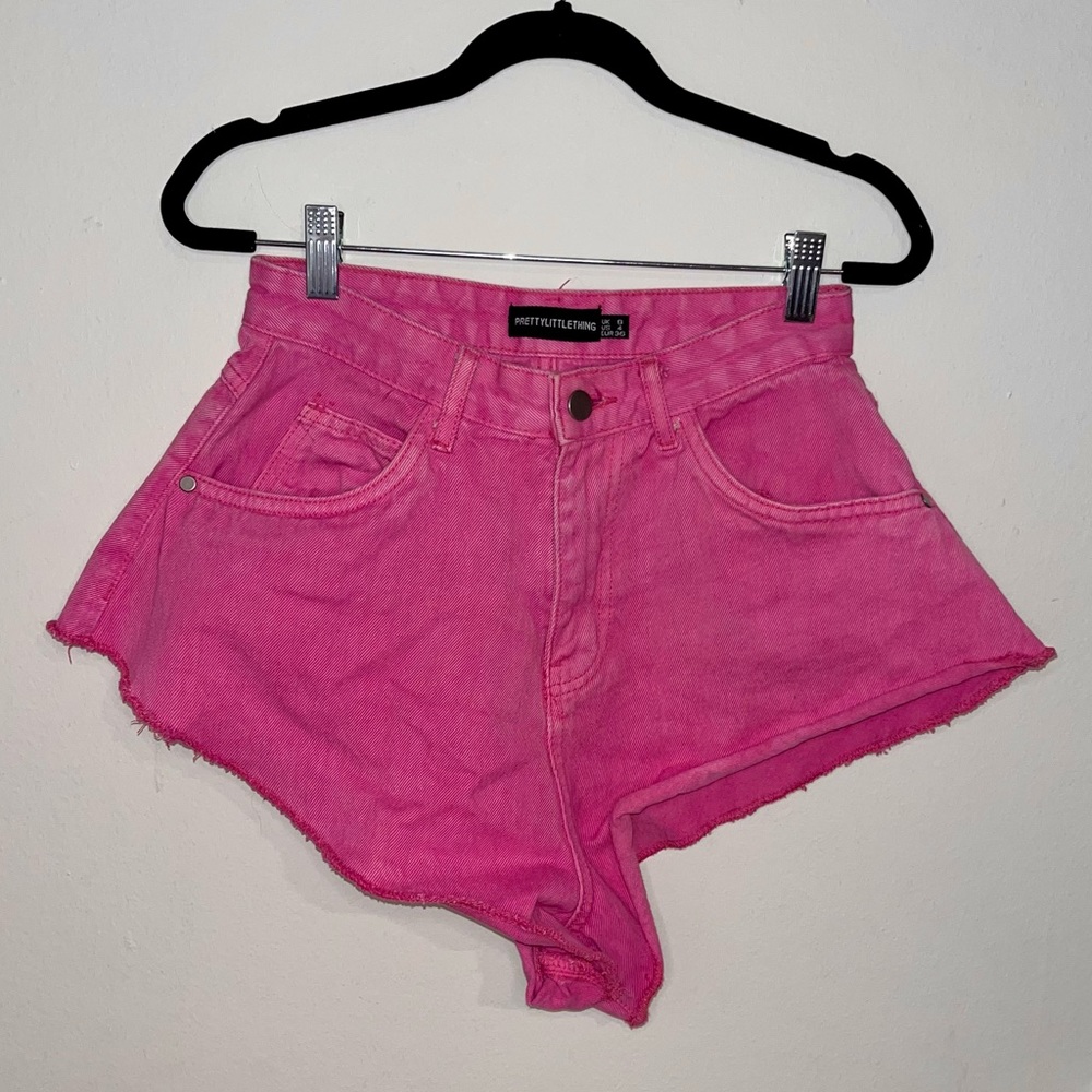 PRETTY LITTLE THINGS hot pink flat denim shorts